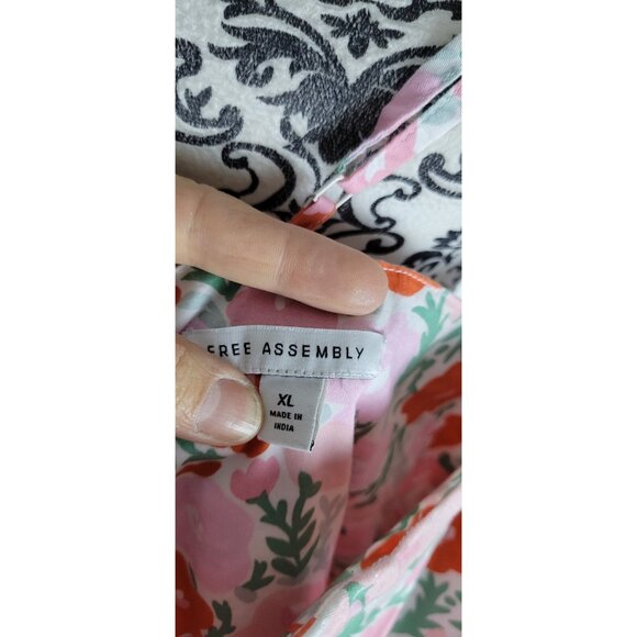 FREE ASSEMBLY Pink Floral Sleeves A-line Cotton Button Dress Sz XL - Picture 11 of 16